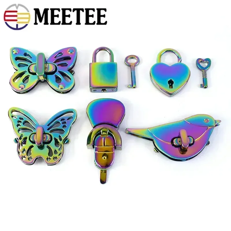 

2Pcs Rainbow Metal Turn Twist Clasp Bag Wallet Lock Decoration Buckle Purse Handbags Leather Closure DIY Hardware Accessories