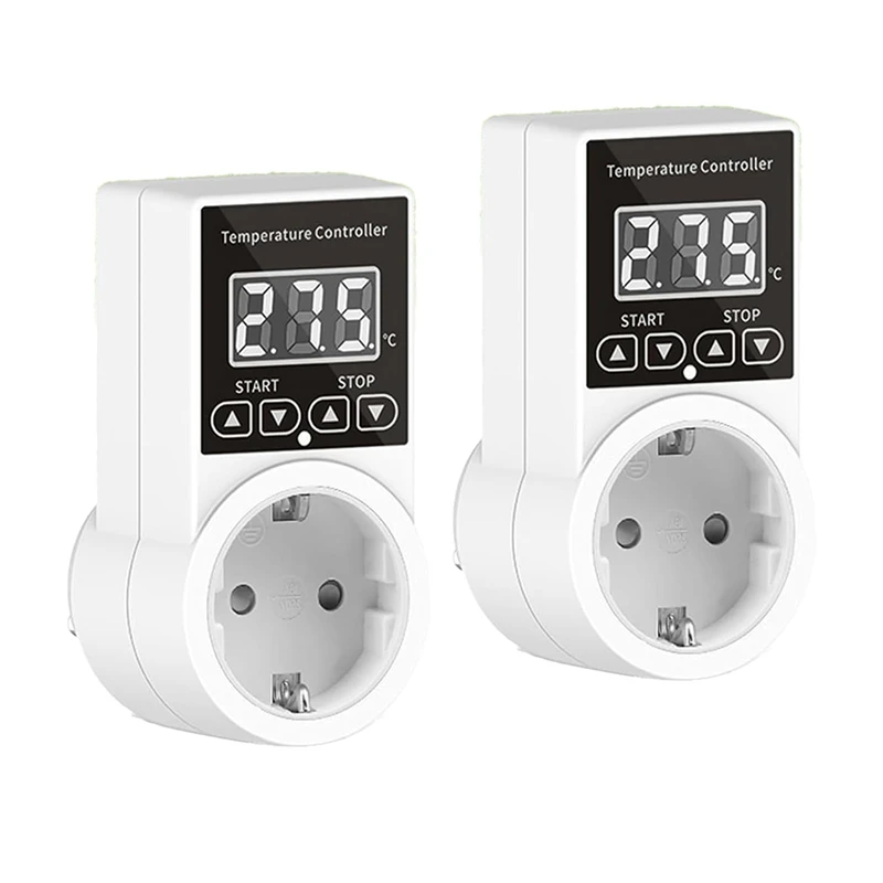 ABGG-2Pack Thermostat Socket With Sensor, Digital Temperature Controller Socket, Waterproof Temperature Switch EU Plug