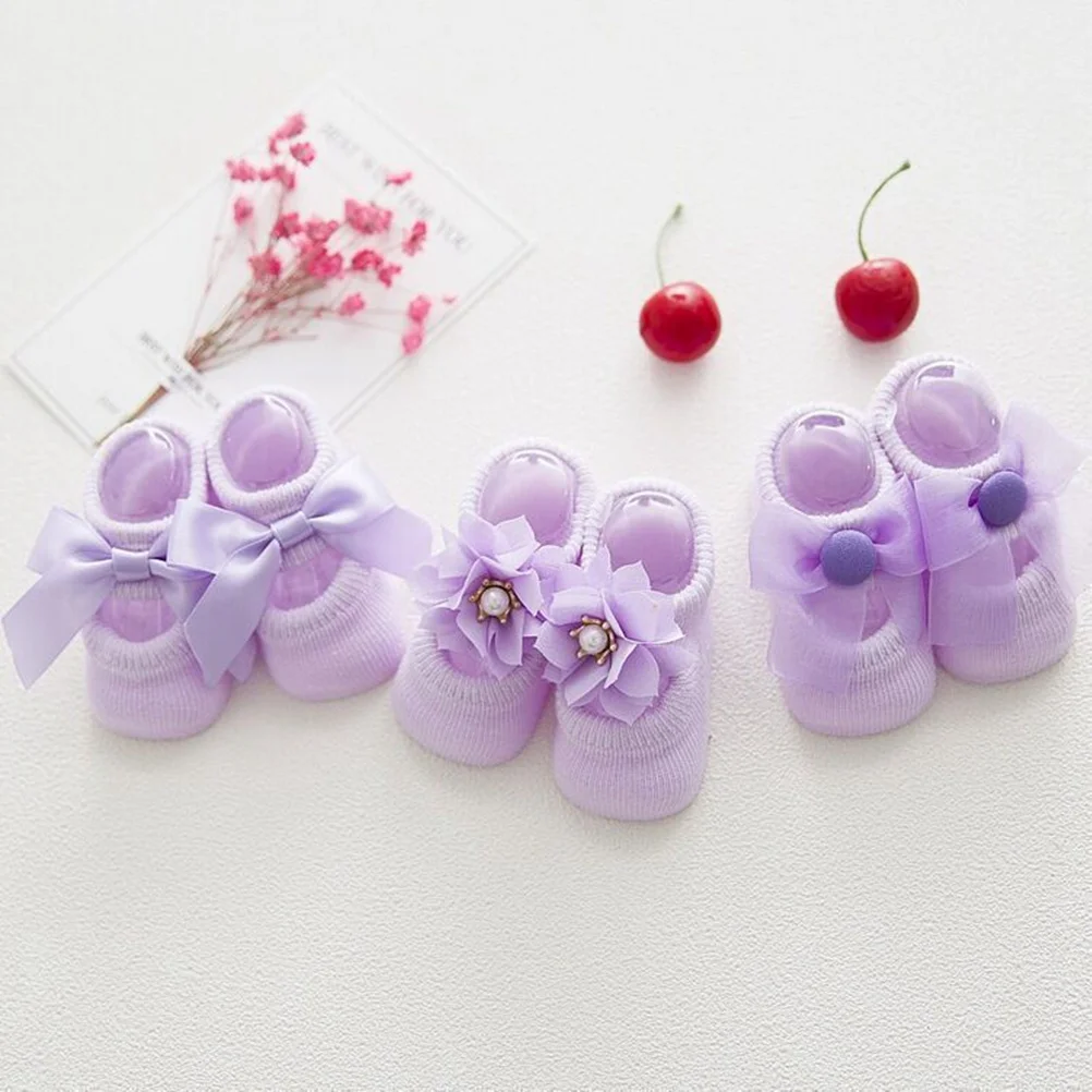 

3Pairs Non-Slip Baby Floor Socks Breathable Soft Cotton Toddler Socks for Newborn Infant Girls Spring Autumn Party Birthday
