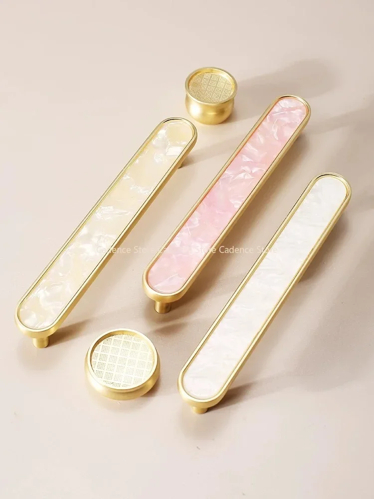 

2pcs Zinc Alloy Colorful Round White Pink Shell Color Cabinet Wardrobe Furniture Knobs Long Series Handles
