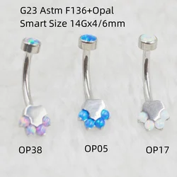 10PCS Body Jewelry-G23 Titanium Opal Stone Smart Small Navel Button Body Piercing 14Gx10x4/6mm Curve Barbells Belly Rings