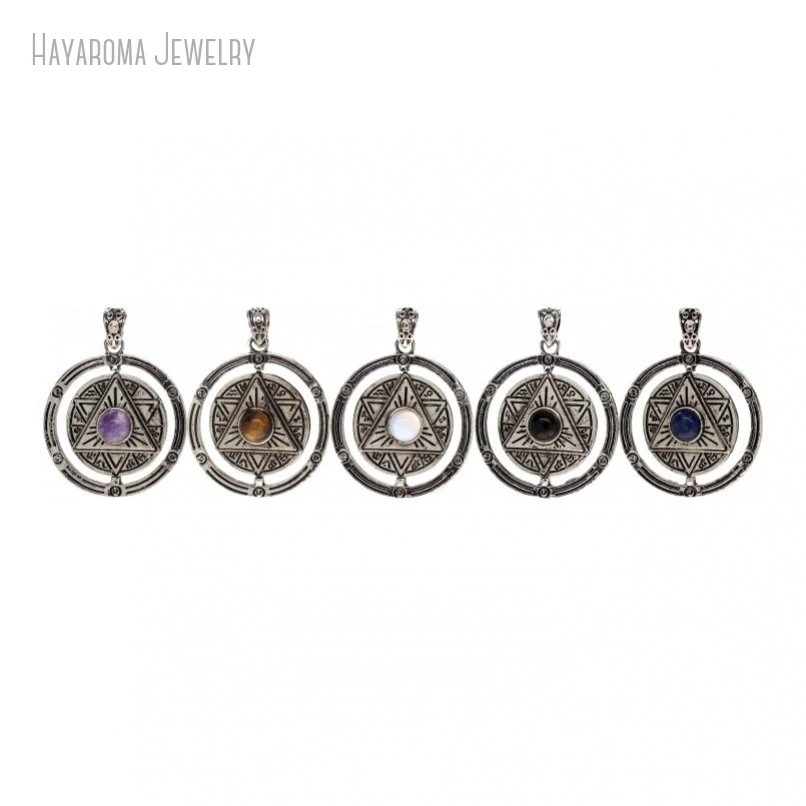 12Pcs Wholesale Black Antique Silver Color Jewelry Vintage Star Of David Round Coin Shape Circle Pendant PM48247