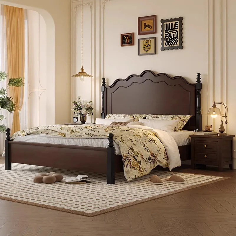 

American all solid wood bed 1.8 meters French retro double bed master bedroom high box storage1.5 meters wedding