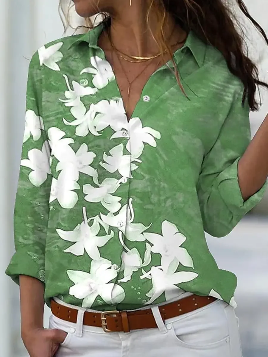 

Women's Shirt Autumn Floral Graphic Print Vintage Daily Stylish Long Sleeve Shirt Collar Regular Tops Work Daily Holiday Buttons