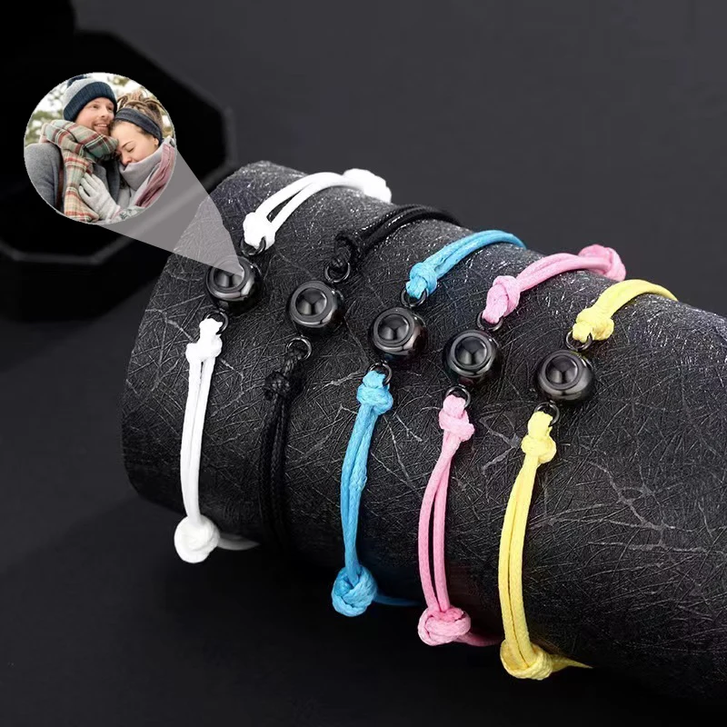 

Personalized Round Photo Projection Braided Chain Bracelet Customized Family Photo Couple Commemorative Birthday Christmas Gift