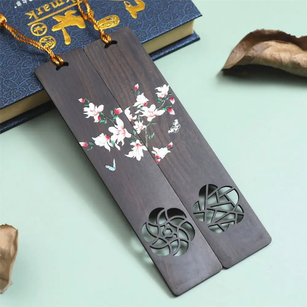 Chinese Style Wooden Bookmark Retro Carving Ebony Book Clip Pagination Mark Learning Stationery School Office Supplies 2024