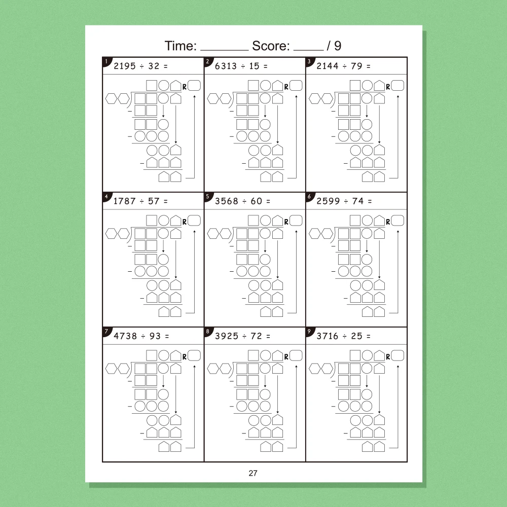 Conjunto de cadernos de treinamento de multiplicação e divisão longa de 2 dígitos, folha de trabalho de teste de prática de matemática graus 3-6 aritmética da escola primária