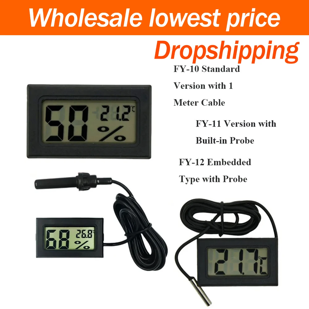 1~50Pcs Digital Display Embedded Mount Thermometer Electronic Temperature Detection Sensor Selectable Probe FY‑10 FY‑11 FY‑12