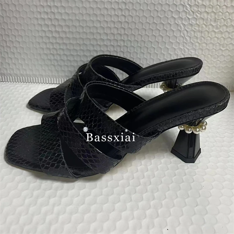 Perline Perle Sandali con tacco strano Donna Sandali con cinturino in vera pelle unici Ciabatte estive sottili per ragazze