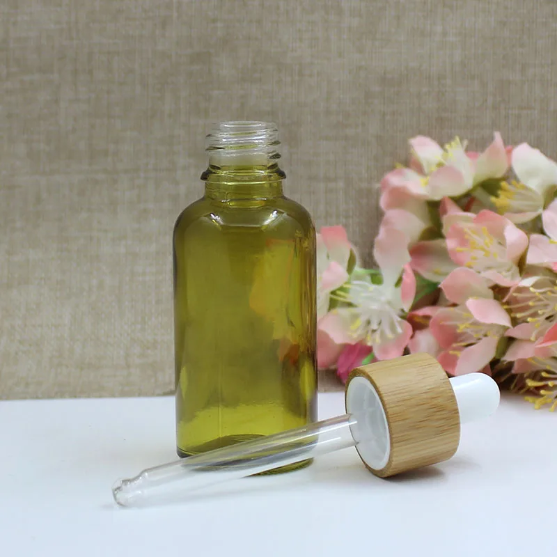Wholesale 5 -100ml Olive-green Glass Dropper Bottles With Bamboo Lid Empty Perfume bottle Essential Oil Attar Oil Bottles