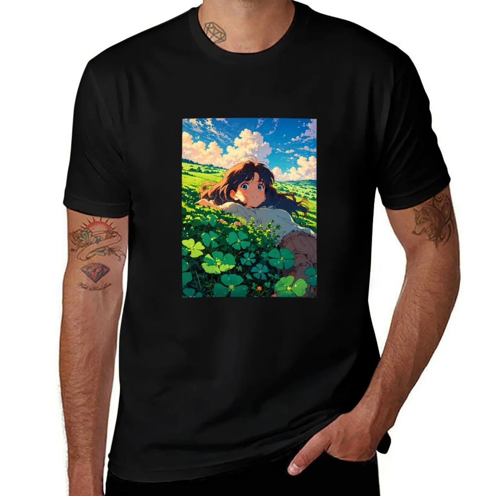 

Shamrock Girl - A Dreamy Retro Anime Artwork T-Shirt quick-drying summer shirt valentines clothes t shirts for men