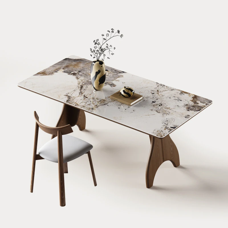 

Mermaid rock slab dining table and chair combination modern simple size apartment Nordic full solid wood rock slab table