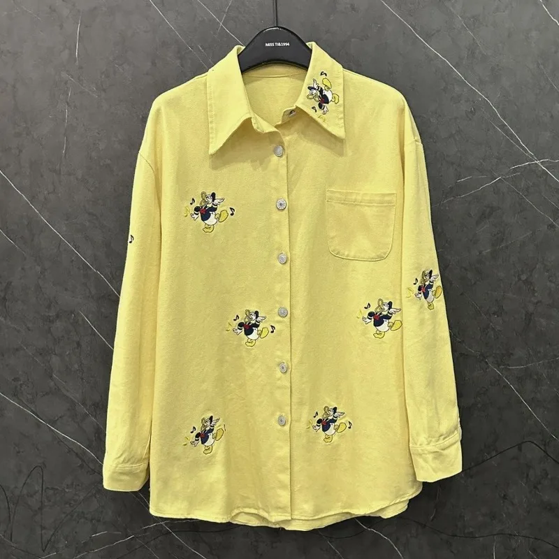 

electric bike Official Licensed Donald Duck Denim Shirt Women Sweet Age-reducing Loose Long Sleeve Casual Top adults fun edc