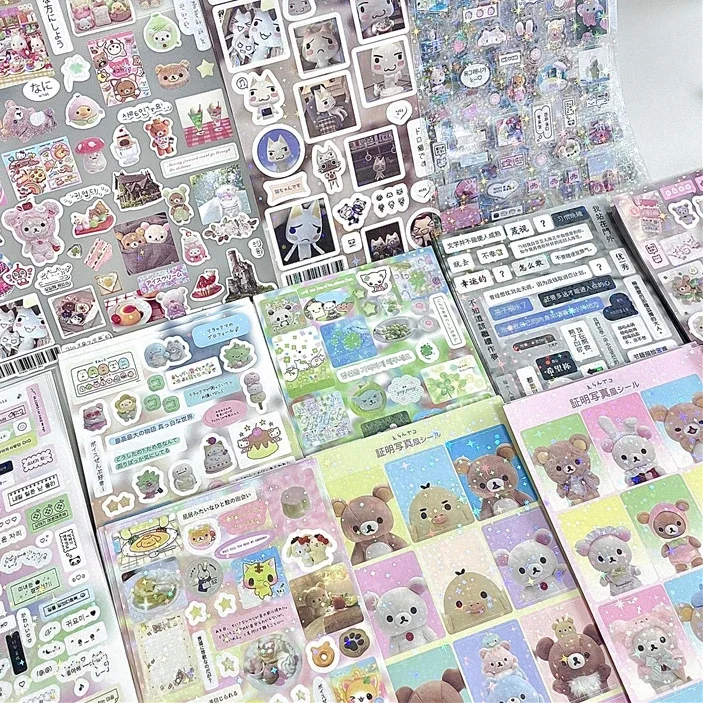 10Pcs Kawaii Japanese Retro Cartoon Laser Glitter PET Sticker Cute Girls Scrapbooking Journal DIY Decal Phone Case Camera Deco