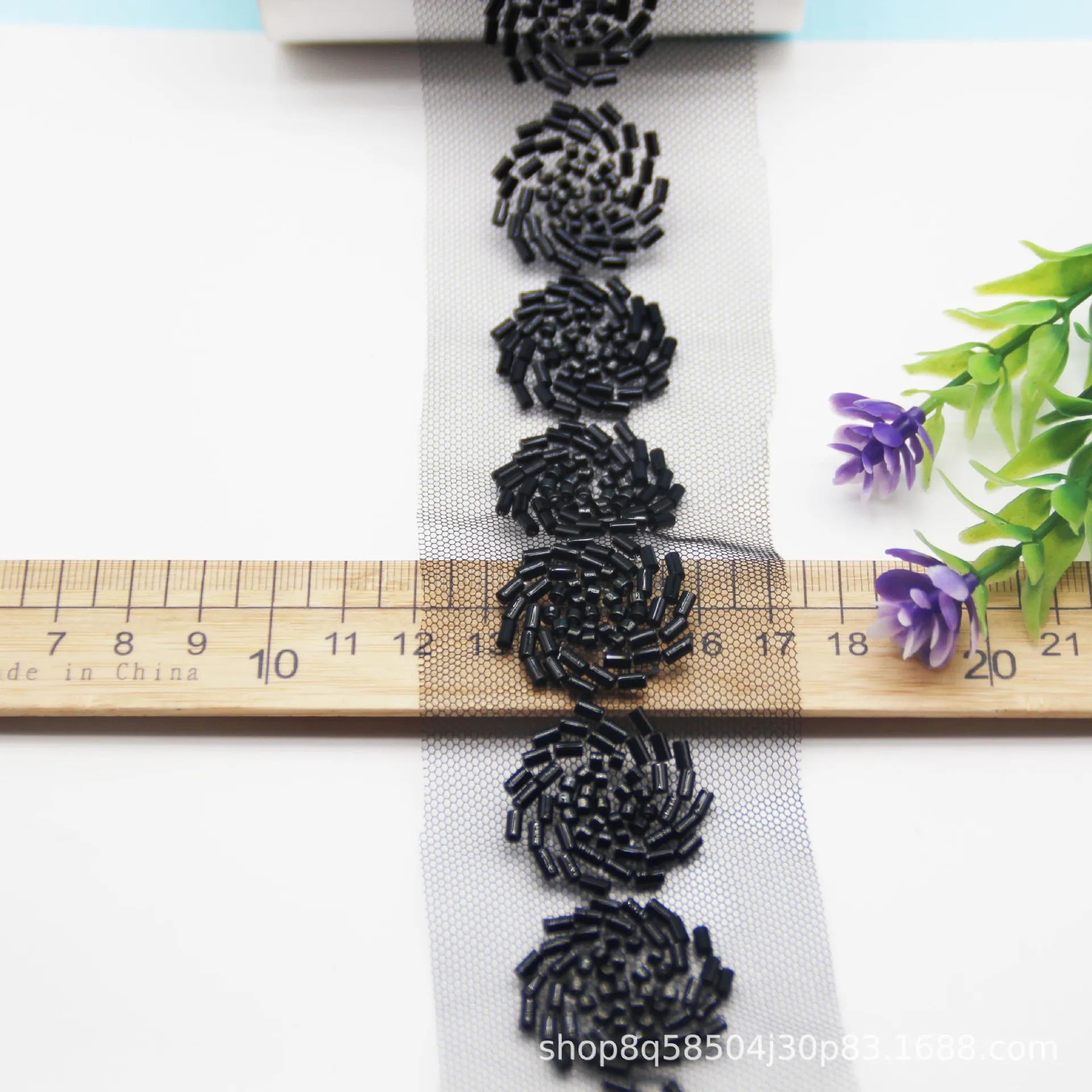 Black and Gold Spiral Nail Bead Lace Ribbon Glass Bead Handmade DIY Nail Bead Lace Hair Accessory Clothing Accessories