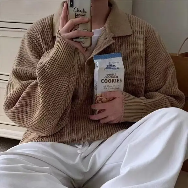 

Men's Knitted irt f Zip Long Sve Sweater Coat Vintage American Casual Wear Soft Polyester Fiber Winter Outerwear