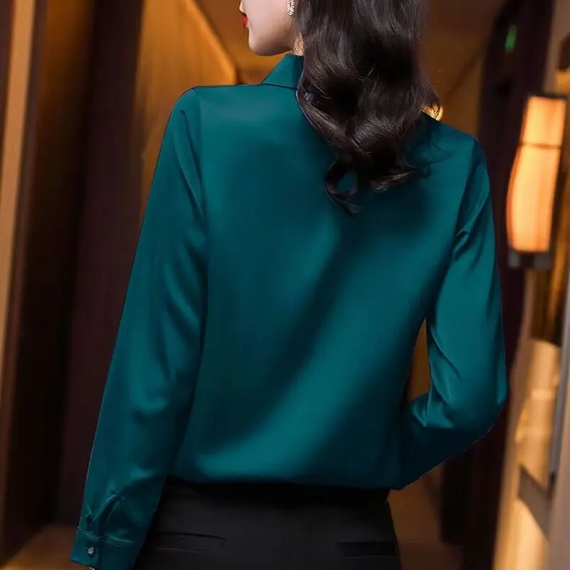 Basic Office Lady Solid Color Shirt Female Clothing Elegant Fashion V-Neck 2023 Spring Autumn Commuter Korean Long Sleeve Blouse