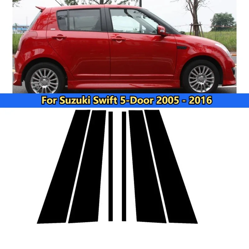 Ajuste para Suzuki SX4 hatchback Swift 5 puertas SX4 s-cross negro brillante efecto espejo ventana puerta columna B C pilares Post cubierta embellecedora
