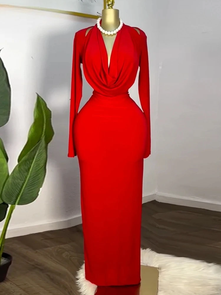 

Fashion Women Full Sleeve Pile Collar Long Maxi Dress 2025 Sweet Holiday Beach Birthday Evening Sexy Girl Party Dresses Vestidos