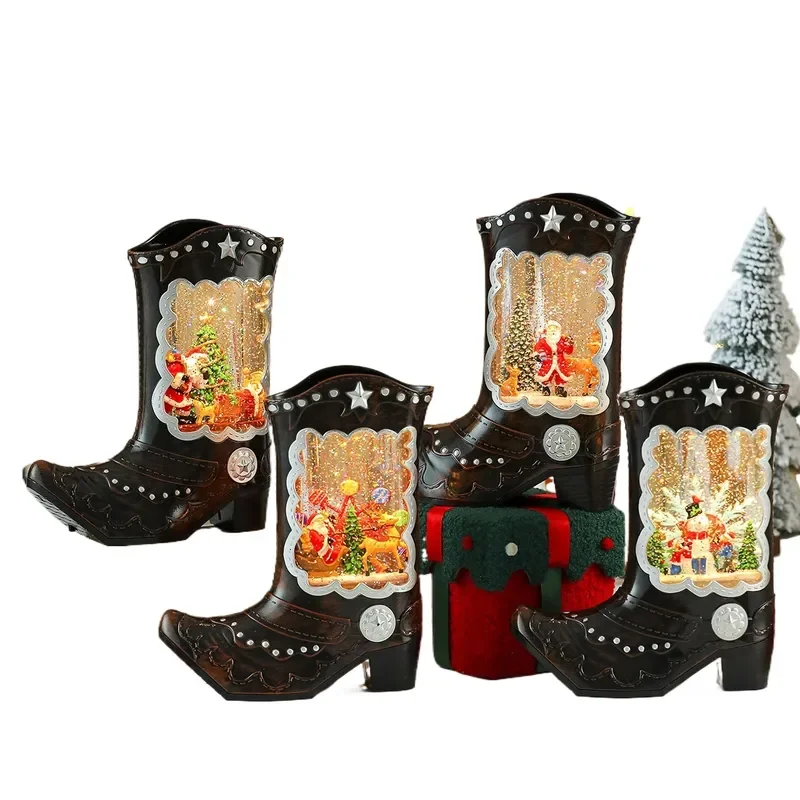 Creative High Heeled Boots Water Filled Luminous Music Box Night Light Ornament Christmas Decoration Prop Gift for Home Decor