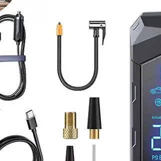 

Portable Tire Inflator With Dual Display, 150 PSI Smart Air Compressor For Cars/Motorcyle/Bikes/Balls, 6000mAh Battery