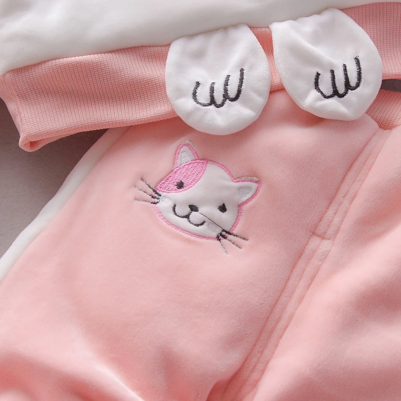Kinder Mädchen 3-teiliges Set: Fleece-gefütterte Patchwork-Katzen-Hoodie-Weste, Pfoten-Hose, warmes Winter-Set für Kinder 80-120 – Detail 6