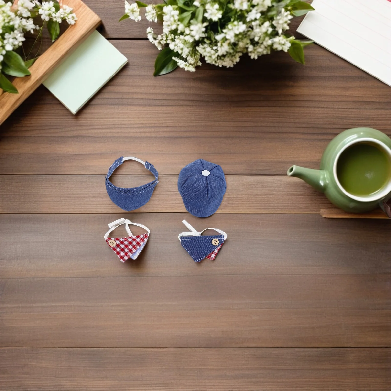 12 個のミニベレー帽と三角スカーフ子供用サマーキャップ衣類 10 センチメートルドールハウス衣装アクセサリーと写真小道具