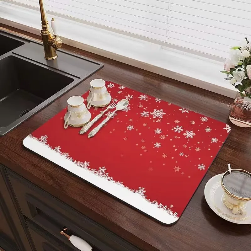 

Christmas Snowflake Diatomaceous Earth Placemat Kitchen Draining Mats Anti-scald Heat Insulation Absorbent Mat Table Top Items