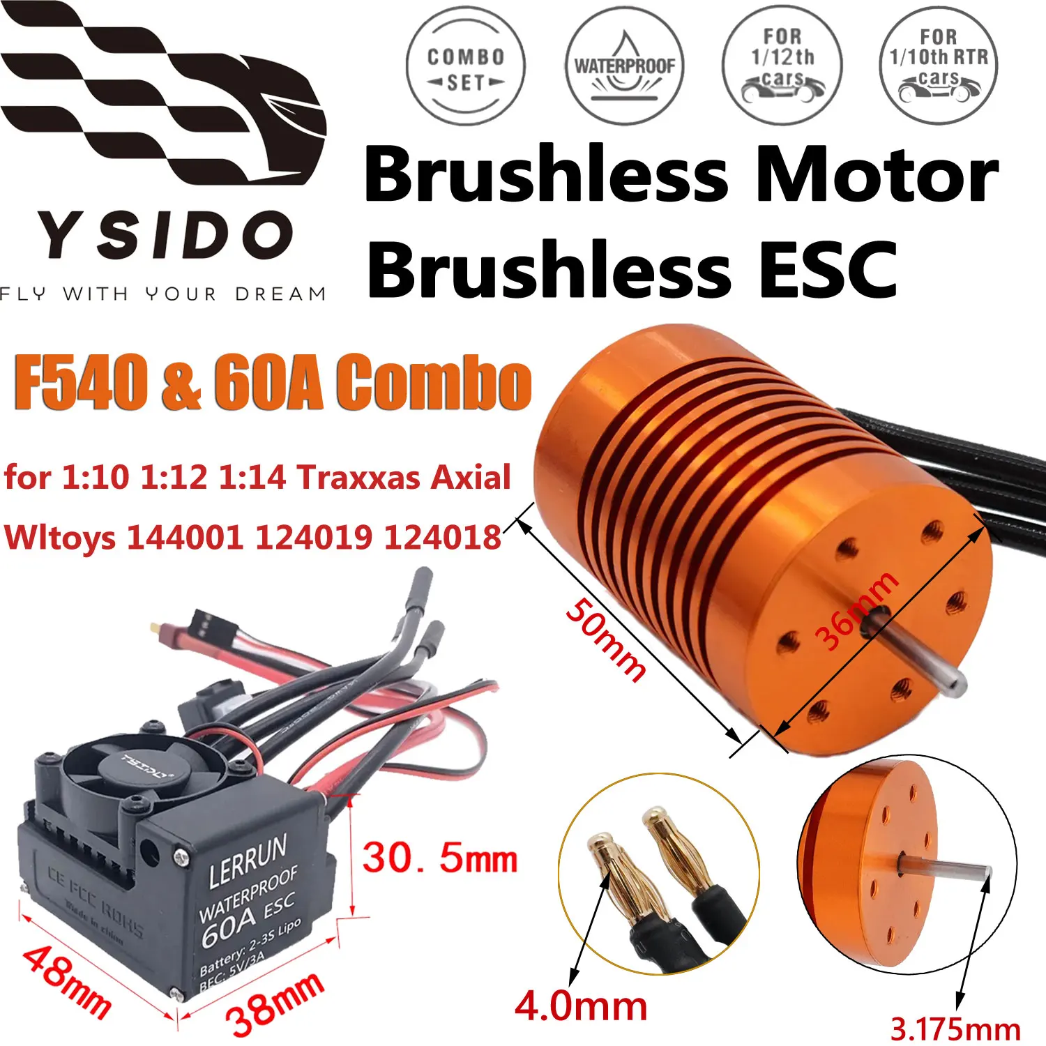 

Waterproof F540 Brushless Motor W/60A ESC Combo for 1:10 1:12 1:14 Traxxas Axial Wltoys RC Drift Racing Off-Road Truck Buggy Car