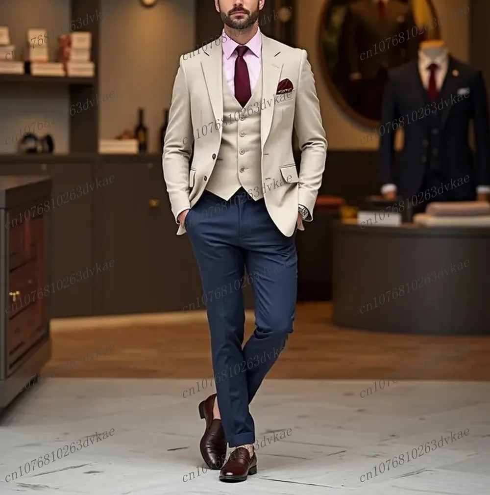 

New 2 Colors Formal Occasions Men Suit Wedding Party Prom Groom Groomsman Business Male Tuxedos 3 Piece Set Jacket Vest Pants 29