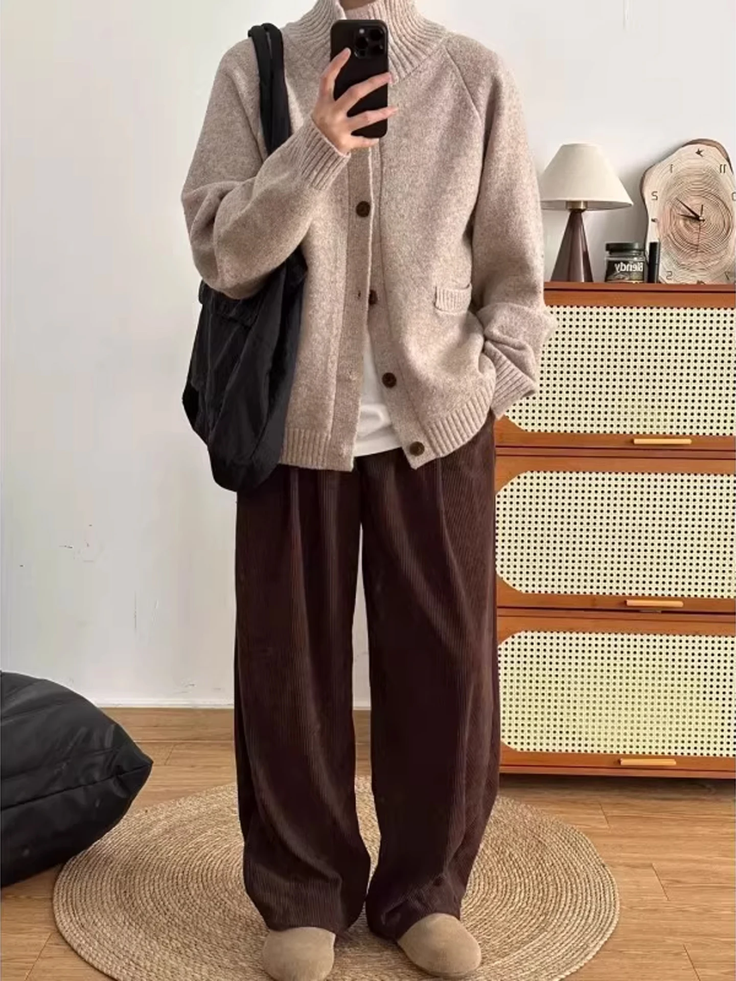 معطف سترة محبوك من Cleanfit Lazy Sle بياقة واقفة طويلة Sve ناعمة ومريحة للشتاء ملابس غير رسمية #5