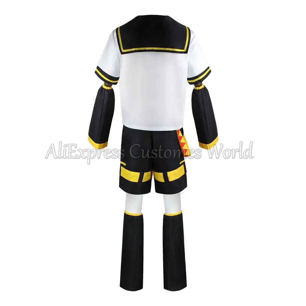 Anime Kagamine Rin Len Cosplay kostiumy mundurowe japońskie Kagamine Piapro koszulki na Halloween spodenki damskie męskie legginsy nakrycia głowy