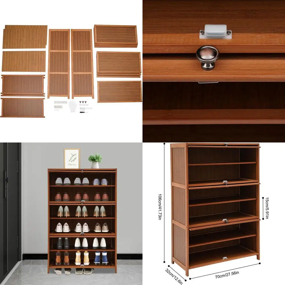 

6-Tier Bamboo Shoe Storage Cabinet with 3 Flip Drawers, Ideal for Entryway, Hallway, Porch, and Living Room in Brown