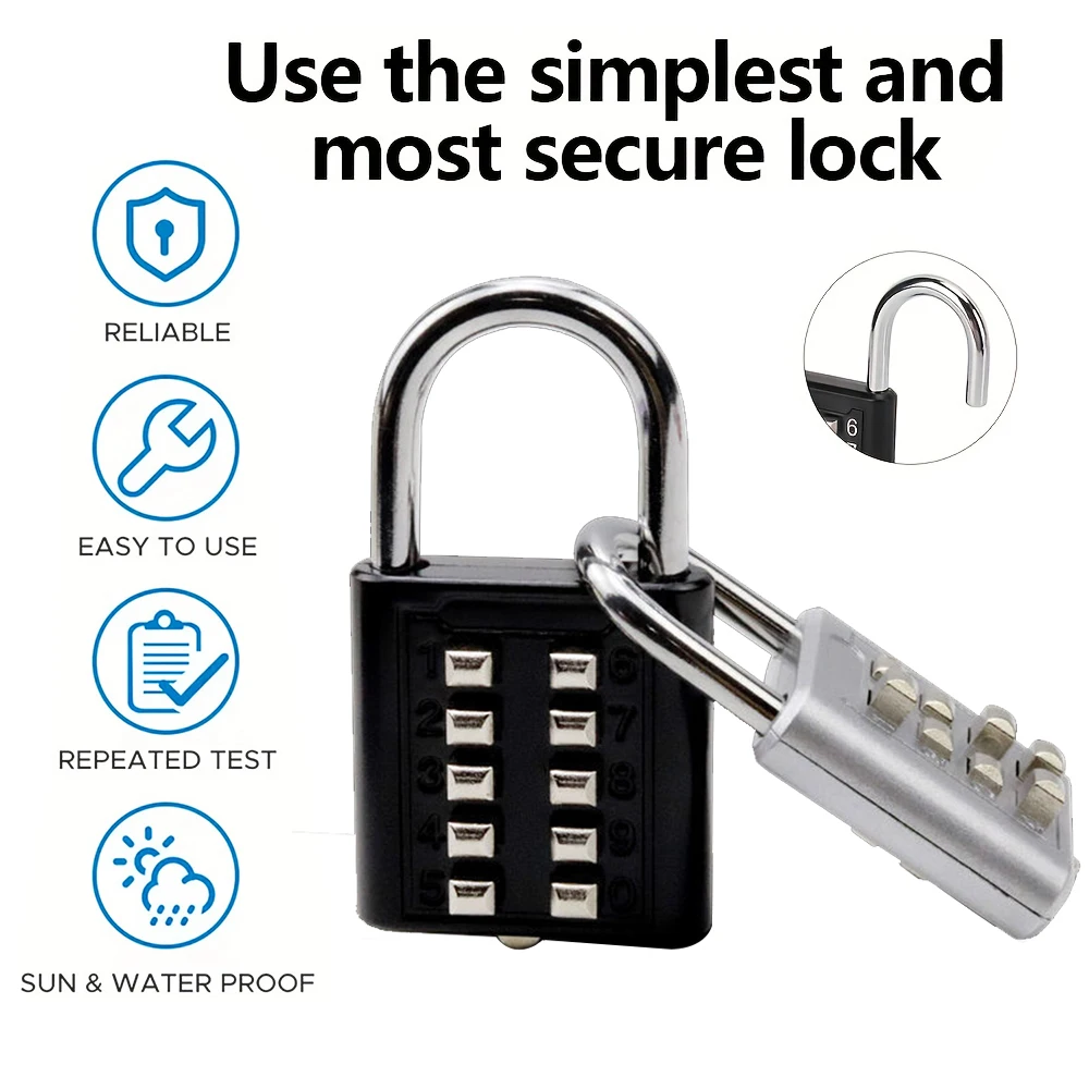 8-Digit Outdoor Waterproof Combination Padlock Zinc Alloy Travel Luggage Lock Fixed Random Travel Smart Lock with Key Anti-theft