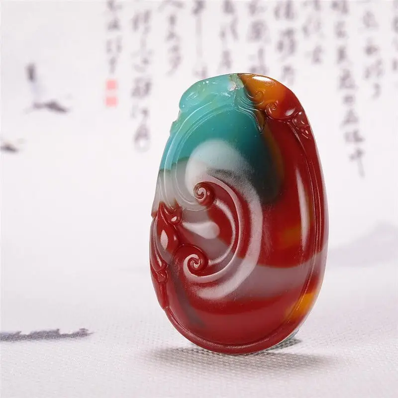 Natural Colorful Jade Pendant Pendant Jewelry for Men and Women Wishful Colorful National Wind Necklace Sweater Chain.