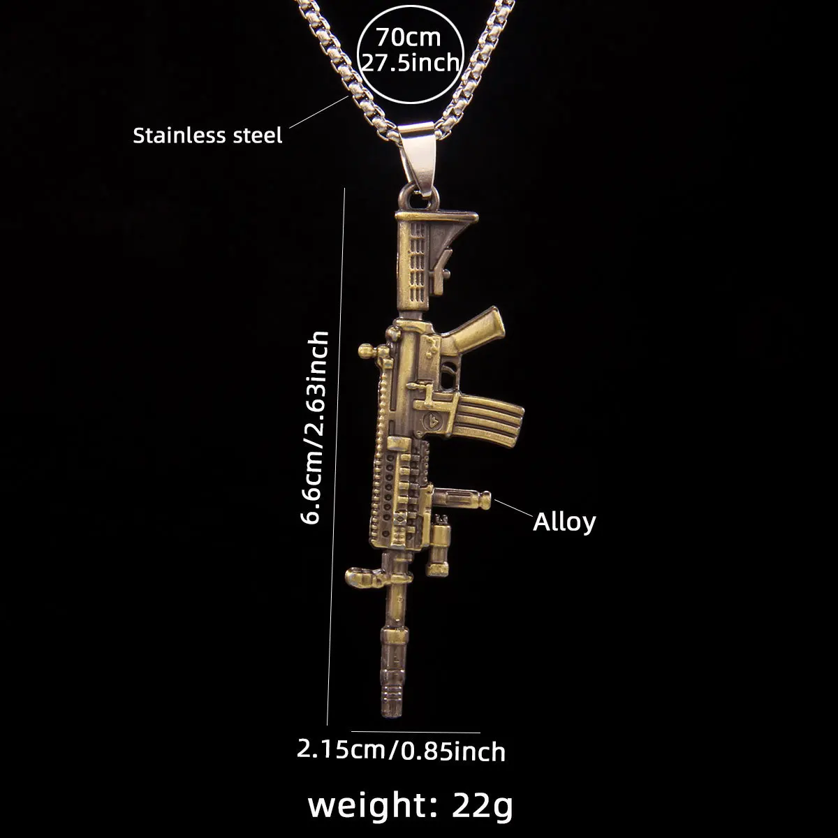 Necklace For Men Retro Personality Model Assault Rifle Stainless Steel Necklace Hip-hop Machine Gun Overbearing Sweater Chain
