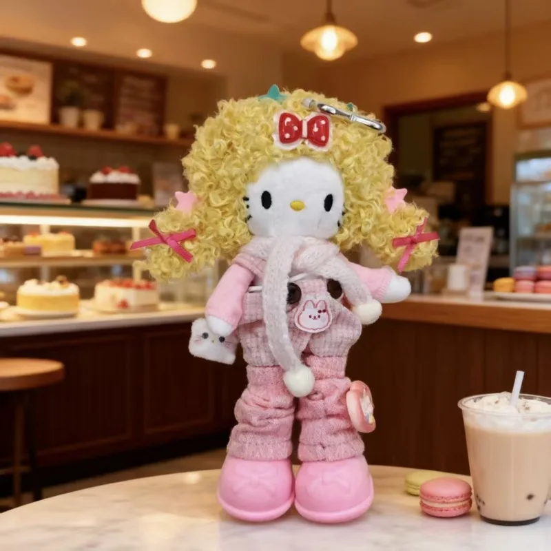 Kawaii سانريو الكرتون مرحبا كيتي طويلة أرجل كيتي القهوة الملونة الجلد مجعد تصفيف الشعر حقيبة يد سحر أفخم الدمى سلاسل المفاتيح #3