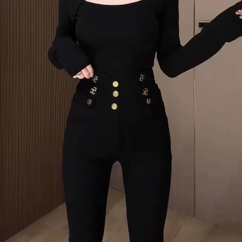 موضة Y2k سروال شكل قلم رصاص عالي الخصر بنطلون نسائي 2025 لربيع وصيف جديد بلون أسود عالي الجودة سروال ضيق مرن أنثى #2