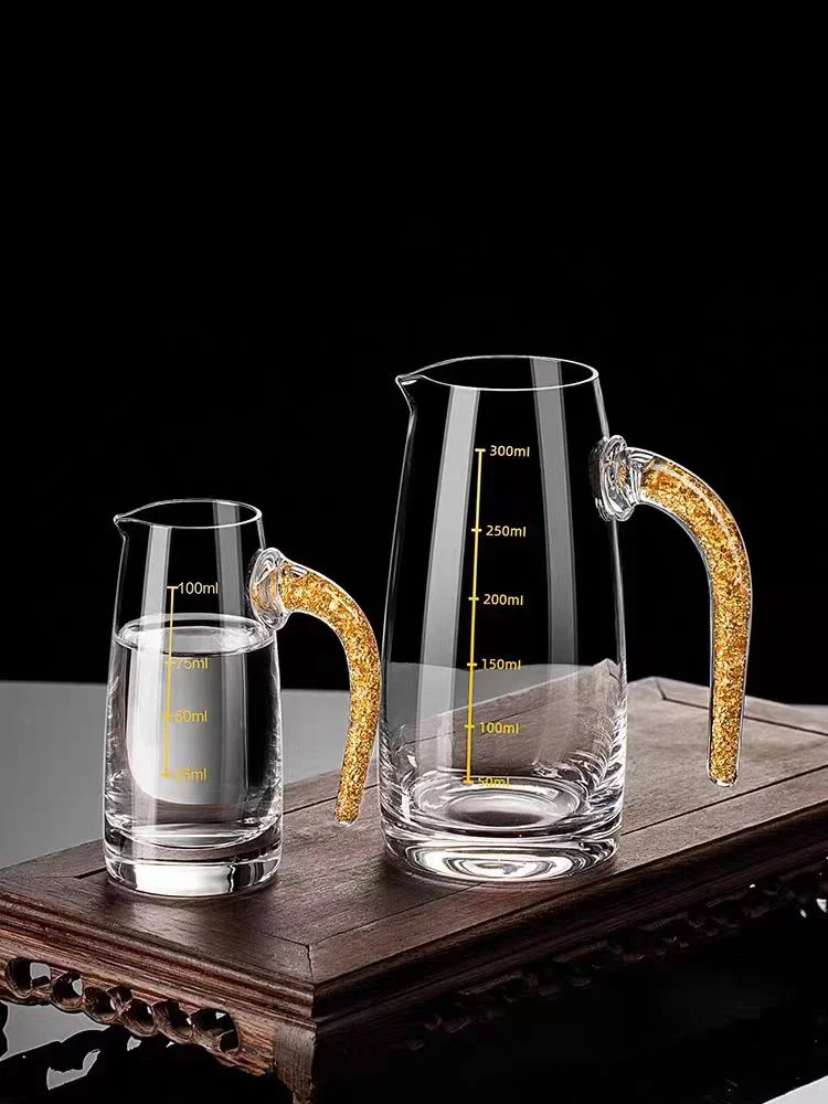 Luxury Double Bottom Crystal Glass Vodka Sake Shochu Liqueur Gold Foil Tea Cup For Bar Hard Liquor Gifts