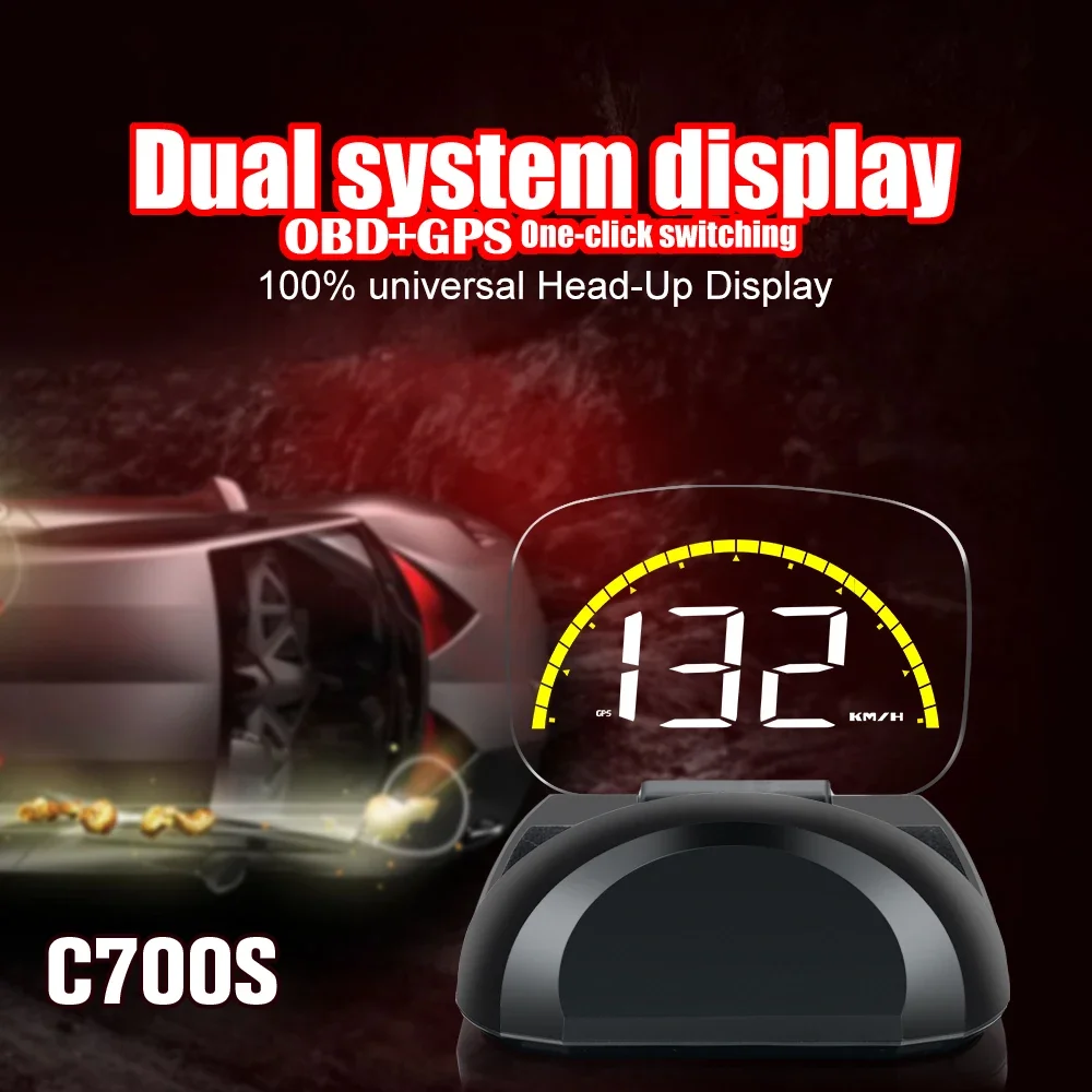 HD HUD OBD GPS Digital Head Up Display Speed Mileage RPM Display Over Speed with Alarm Driving Fatigue Proejctor C700S C700