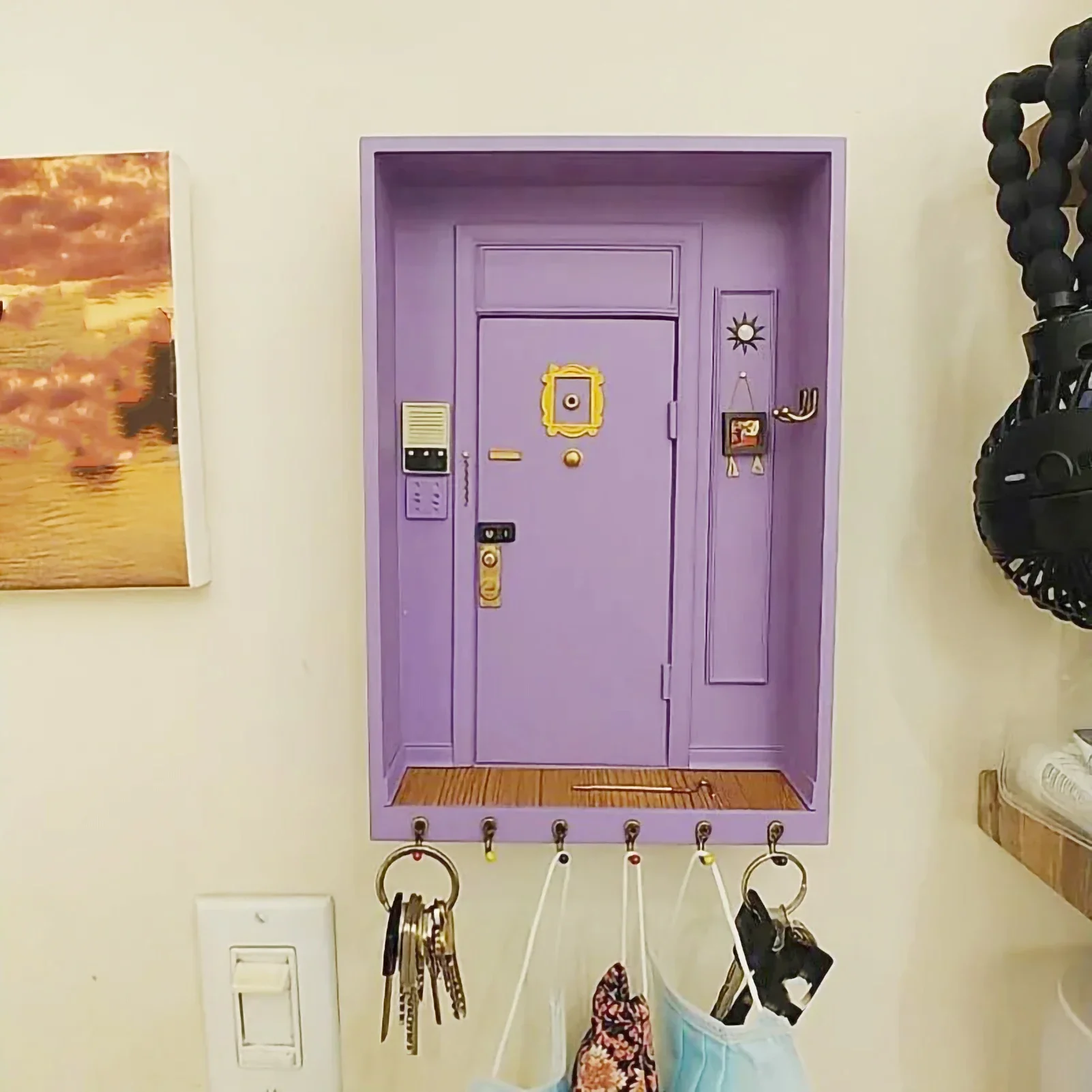 TV Show Friends Key Holder Monica's Door Holder Wooden Purple Door Hanger Friends Home Decor Porch Wall Hanging Key Storage Tool