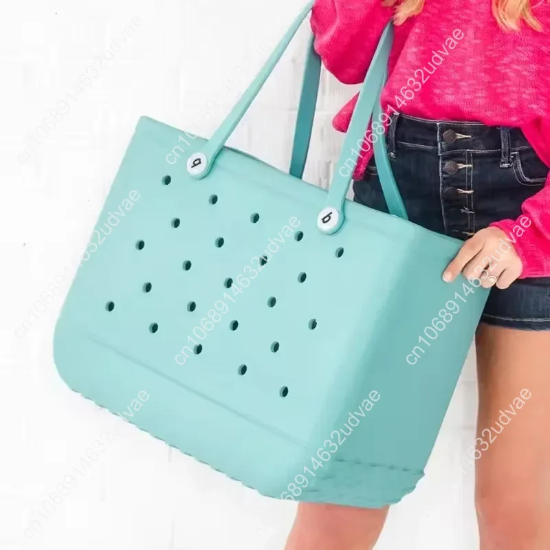 S/M Beach Bags EVA Rubber Waterproof Storage Baskets Travel Shopping Handbag Women Shoulder Solid Color Jelly Bag