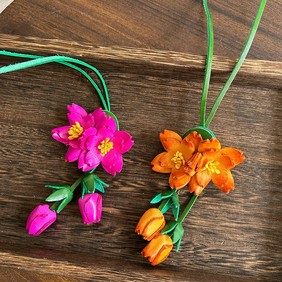Oriental Cherry Genuine Leather Bag Charm Purple Flower Keychain Bag Pendant Decoration High Luxury Girl Gift Bags Accessories