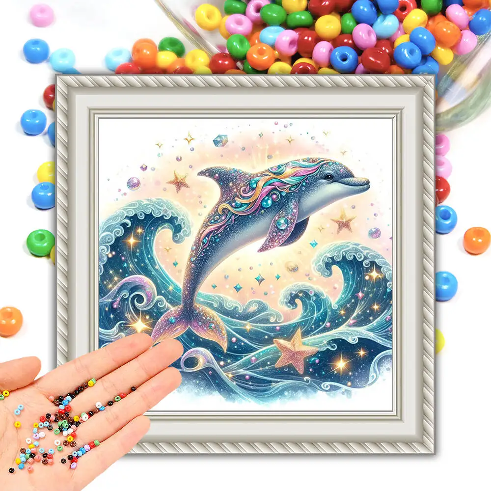 

Beads Embroidery Sets Dolphin Sea Needle Sewing Crafts DIY 11CT Cross Stitch Kit Animal Entry Level Wall Decorations Living Room
