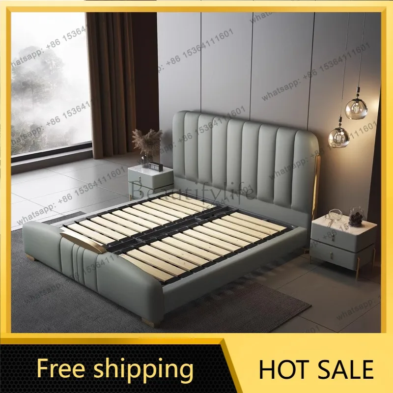 Factory Direct Sales Leather Bed High-end Modern Light Luxury Small Unit Storage Leather Art Soft Bag Bed