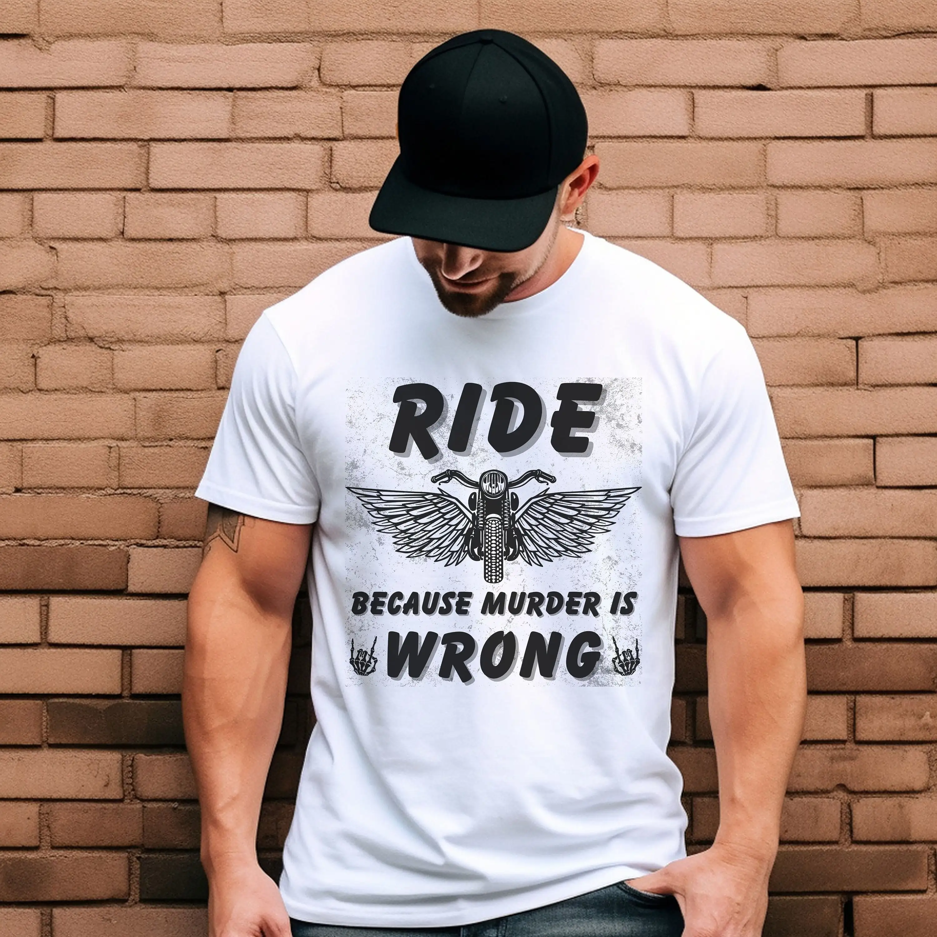 Funny Motorycle Mens T Shirt Biker Skull Lover Motorcycle Riding