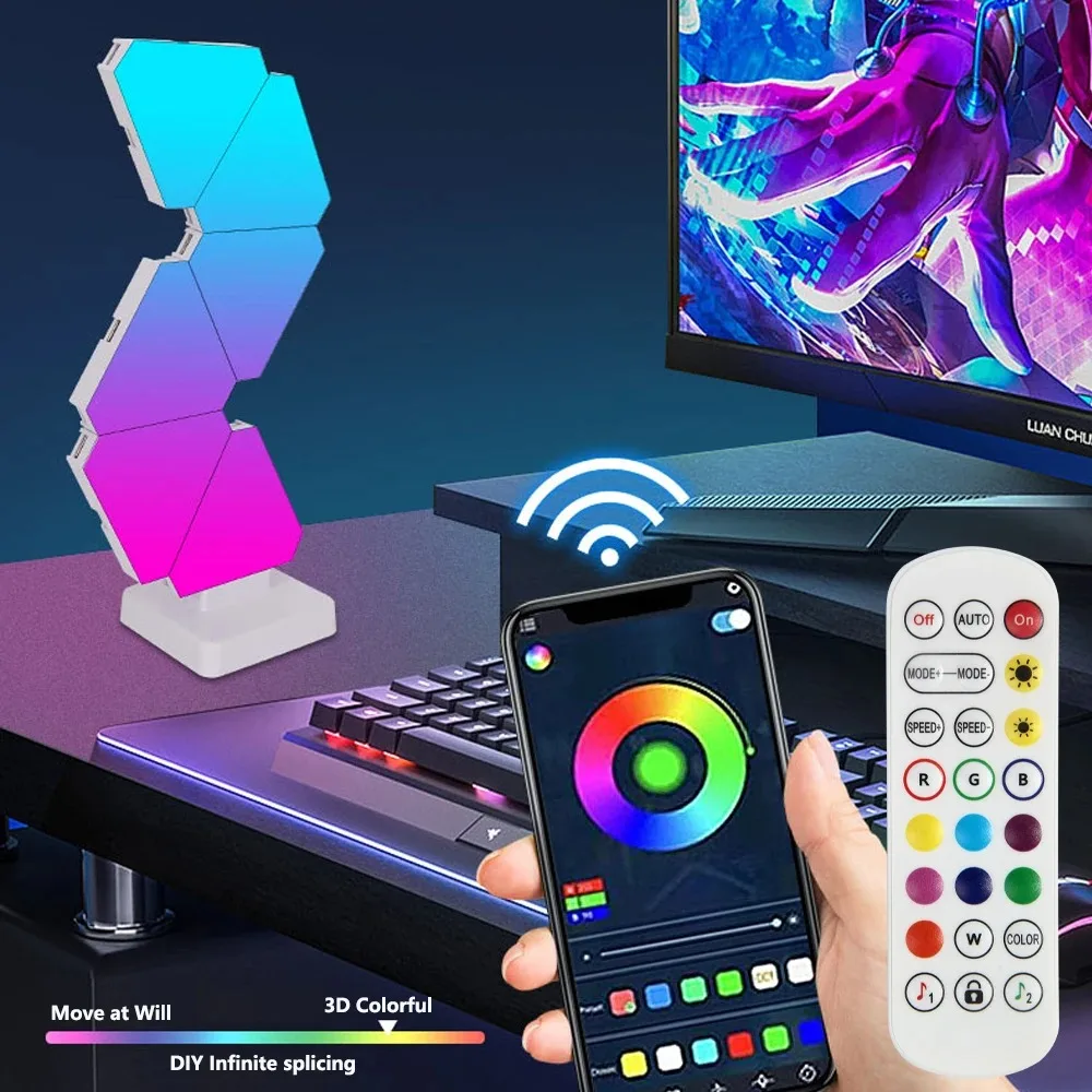 LED Triangular Lamp RGB Table Lamp Smart Pickup Rhythm Background Light for Bedroom Bedside Night Light