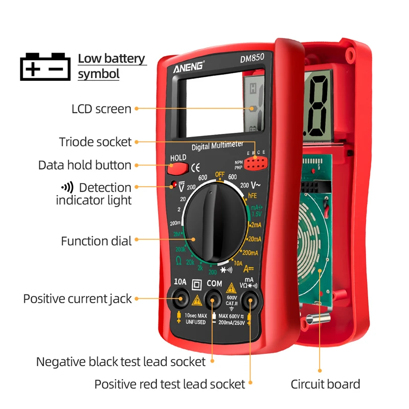 Digital Multimeter ANENG DM850 1999 Counts Automatic AC/DC Votage Tester Current Ohm Ammeter Eletric Professional Detector Tool