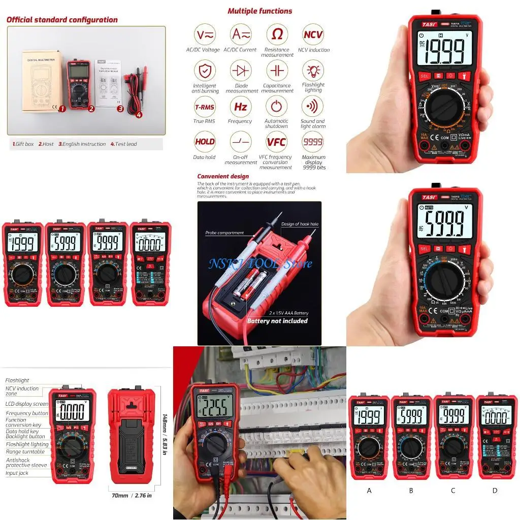 

L8RC Digital Multimeter NCV Ture Rms AC Auto RangeTester Ohm Hz TA801A/B/