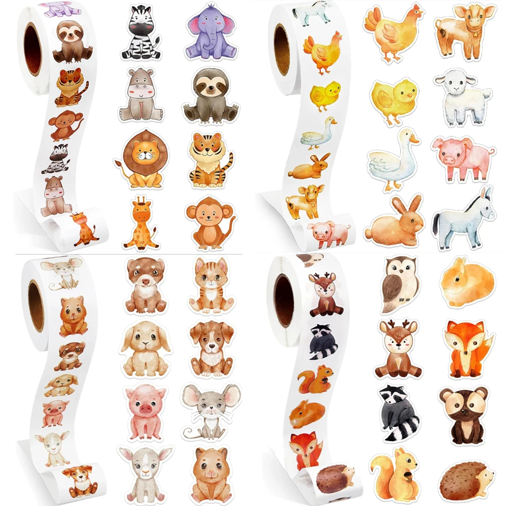 500pcs/roll Cute Zoo Animals Stickers Reward Sticker for Kids for Students Motivational Gift Decoration Label Stationery Sticker